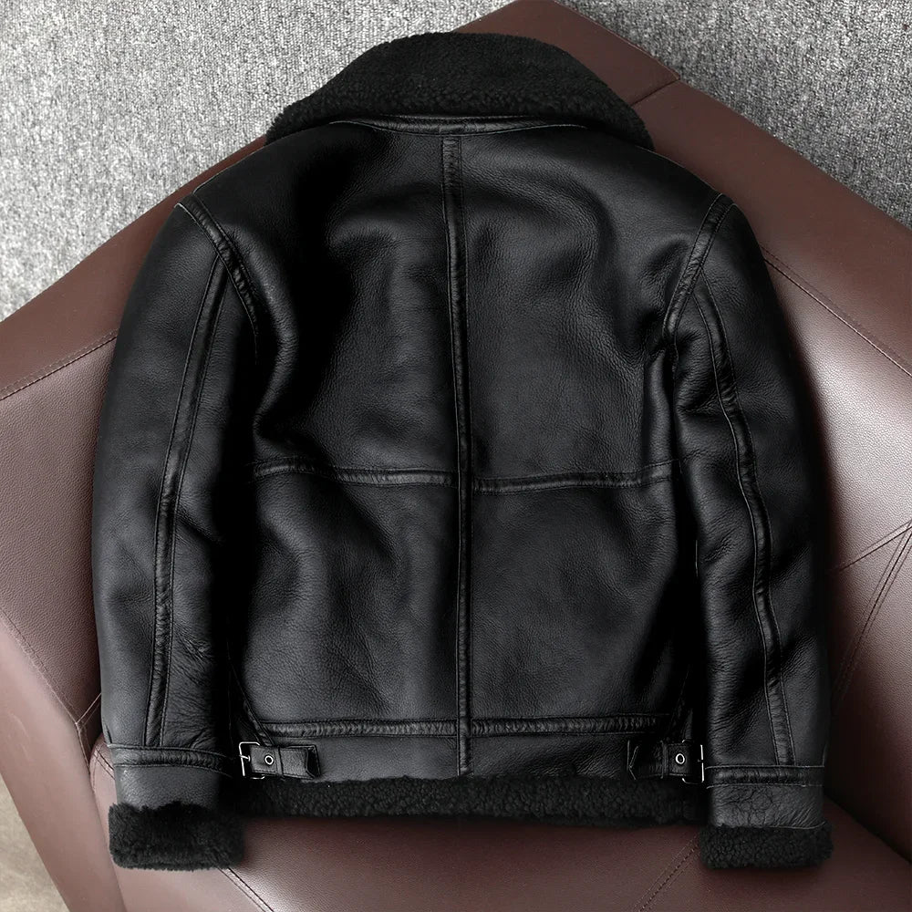Chaqueta Biker Vintage en Piel de Oveja Genuina – Edición Invierno