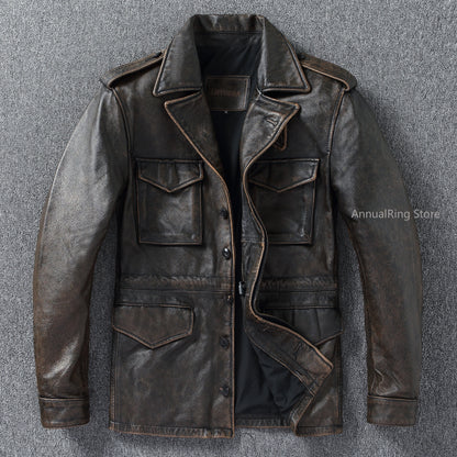 Chaqueta de Cuero M43 – Estilo Moto & Biker Vintage para Hombre