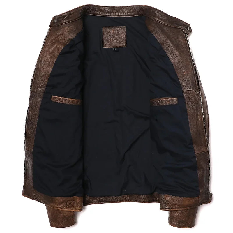 Chaqueta de Cuero de Vaca Vintage Camel para Hombre – Corte Slim y Estilo Motociclista