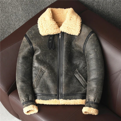 Chaqueta Biker Vintage en Piel de Oveja Genuina – Edición Invierno
