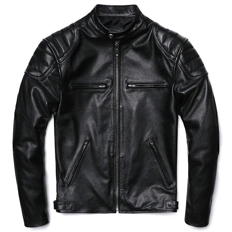 Chaqueta de Cuero de Vaca Vintage Camel para Hombre – Corte Slim y Estilo Motociclista