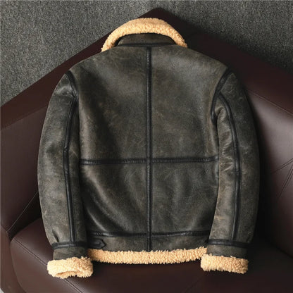 Chaqueta Biker Vintage en Piel de Oveja Genuina – Edición Invierno