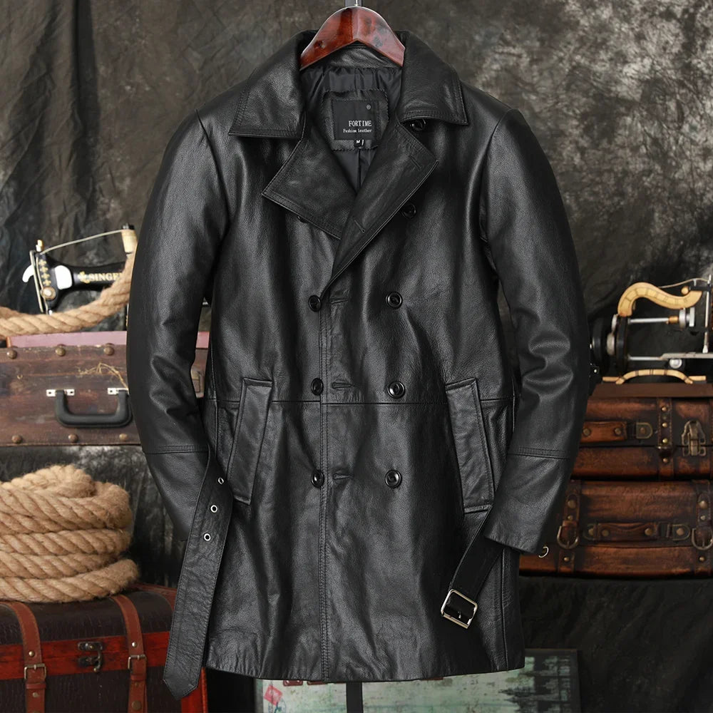 Chaqueta larga de cuero genuino estilo casual Modelo: M923