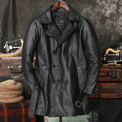 Chaqueta larga de cuero genuino estilo casual Modelo: M923