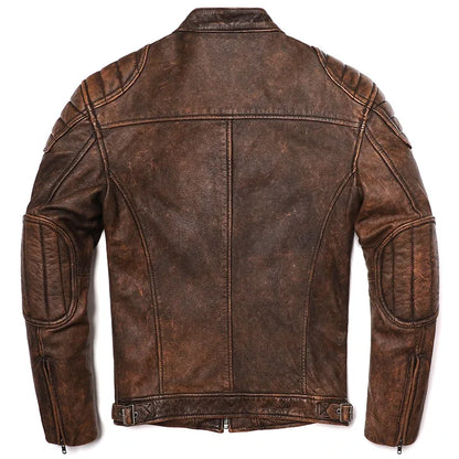 Chaqueta de Cuero de Vaca Vintage Camel para Hombre – Corte Slim y Estilo Motociclista