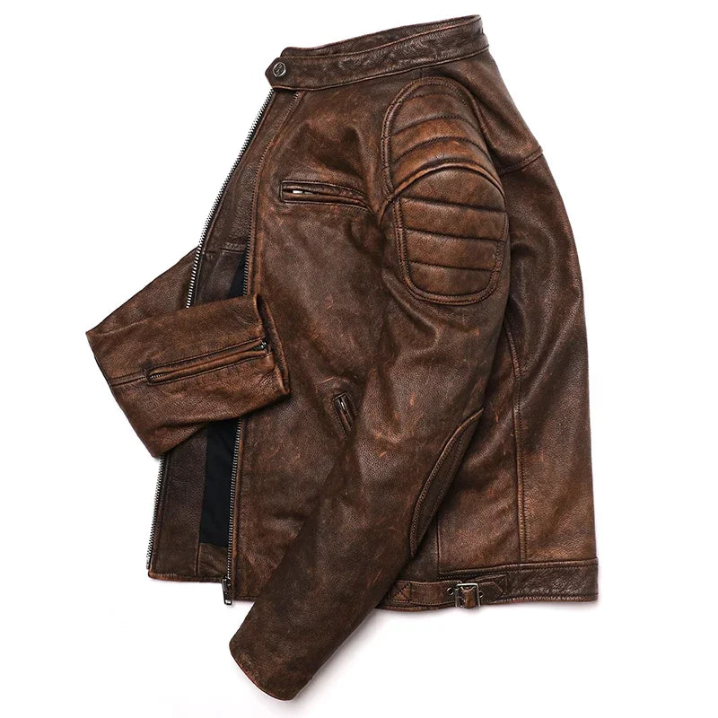 Chaqueta de Cuero de Vaca Vintage Camel para Hombre – Corte Slim y Estilo Motociclista