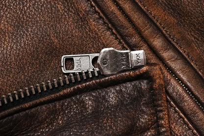 Chaqueta de Cuero de Vaca Vintage Camel para Hombre – Corte Slim y Estilo Motociclista
