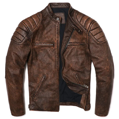 Chaqueta de Cuero de Vaca Vintage Camel para Hombre – Corte Slim y Estilo Motociclista